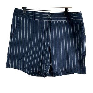 LOFT Outlet Women’s Navy Blue & White Striped Linen Blend Twill Shorts – Size 12